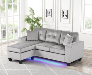 English Elm Sorenza Velvet Sectional Sofa with Led Base Lighting Usb Port Tufted Cushions Nailhead B061P284875