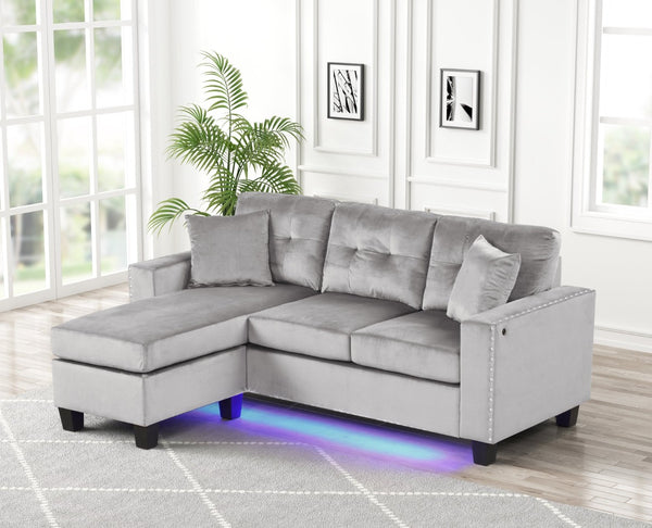 English Elm Sorenza Velvet Sectional Sofa with Led Base Lighting Usb Port Tufted Cushions Nailhead B061P284875