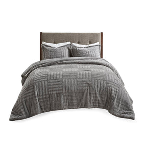 English Elm King/Cal Plush Arctic Faux Fur Down Alternative Comforter Mini Set – Checkboard Texture, OEKO-TEX Certified, Machine Washable B03595062