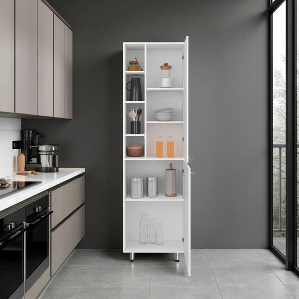 English Elm Kitchen Tall Pantry 80.3" H White Engineered Wood, 9 Shelves, 2 Drawers, Slim Freestanding Storage B097P395877