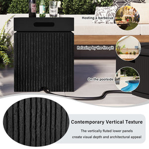 English Elm U_style Outdoor Mgo Propane Tank Cover Table Fluted Stone Finish Patio Side Accent Black N711P410564B