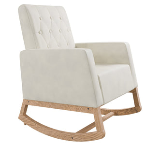 English Elm Rocker Diamond-Tufted Upholstered Rocking Chair with Plush Cushions, Exposed Legs, Elegant Accent Beige+Cream 29 L x 28 W x 20 H B089P240472