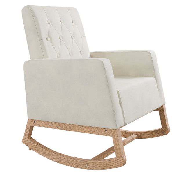 English Elm Rocker Diamond-Tufted Upholstered Rocking Chair with Plush Cushions, Exposed Legs, Elegant Accent Beige+Cream 29 L x 28 W x 20 H B089P240472