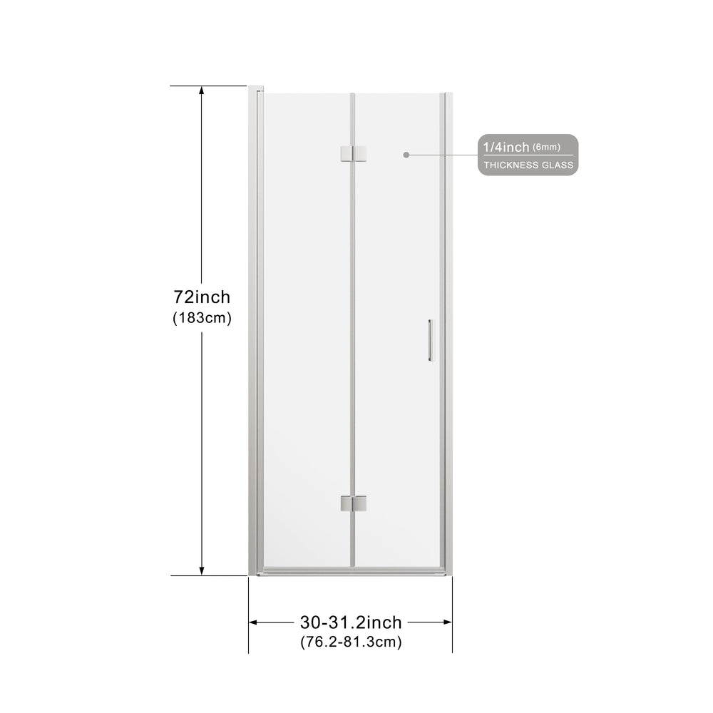 English Elm Goodyo Pivot Shower Doors - 30" W X 72" H Frameless Bi-Fold Door With Clear Glass & Chrome Hardware D163118296