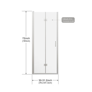 English Elm Goodyo Pivot Shower Doors - 30" W X 72" H Frameless Bi-Fold Door With Clear Glass & Chrome Hardware D163118296