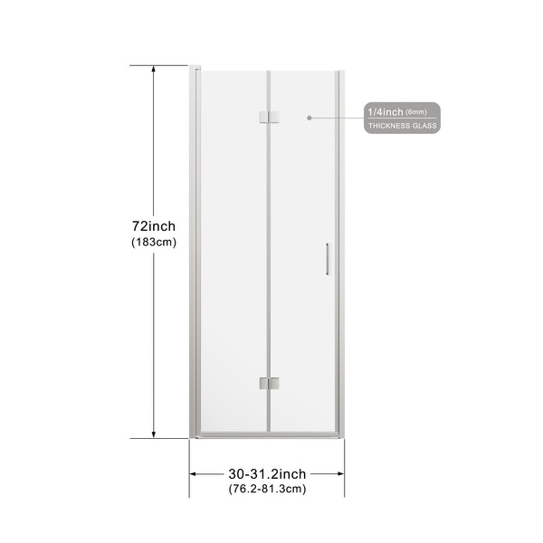 English Elm Goodyo Pivot Shower Doors - 30" W X 72" H Frameless Bi-Fold Door With Clear Glass & Chrome Hardware D163118296