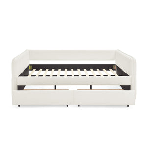 English Elm Daybed With Trundle And Storage Drawers, Upholstered In Beige Boucle, Queen Size For Stylish Comfort W1413S00074