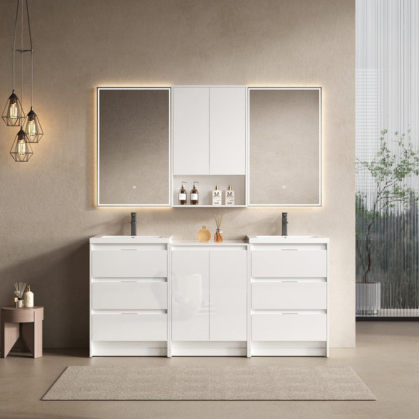 English Elm 72" Freestanding Bathroom Vanity Set With Modern Resin Sinks, Soft-Close Drawers & Ample Storage Space W999S00436