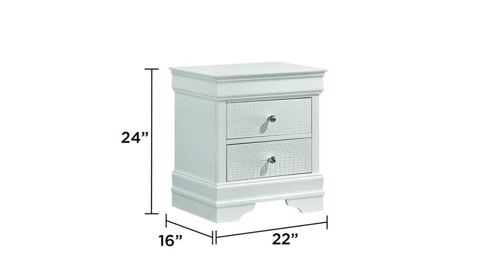 English Elm Blaze Chic 2-Drawer Nightstand with Velvet-Lined Top Drawer, Textured Finish & Crystal Knobs White G150108720