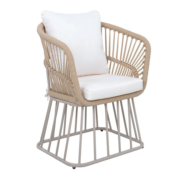 English Elm Outdoor Wicker Dining Chair with Fan Back Teak Finish Steel Frame and Cushion Included N770P385227B