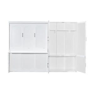 English Elm Queen Murphy Bed with Wardrobe Cabinet Hydraulic Lift Mdf Space Saving Wall Unit White LP000581AAK