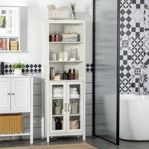 English Elm kleankin Tall Bathroom Cabinet with Glass Doors & 3-Tier Shelves, Freestanding Linen Tower, White W2225P173987