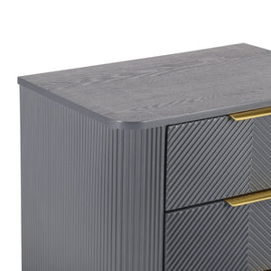 English Elm Mid-century Fluted 3 Drawer Nightstand with Gourd Legs and Gold Tone Handles for Bedroom Dark Gray N761P285712D