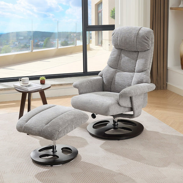 English Elm 069dr-ergonomic Swivel Recliner with Massage Heating Chenille Wingback Lounge Chair Grey W527S00010
