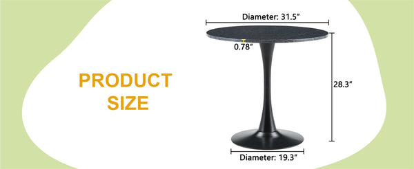 English Elm Round Faux Marble Tulip Pedestal Dining Table Mid Century Modern for Small Bistro Spaces Black+Gery W2920P405346