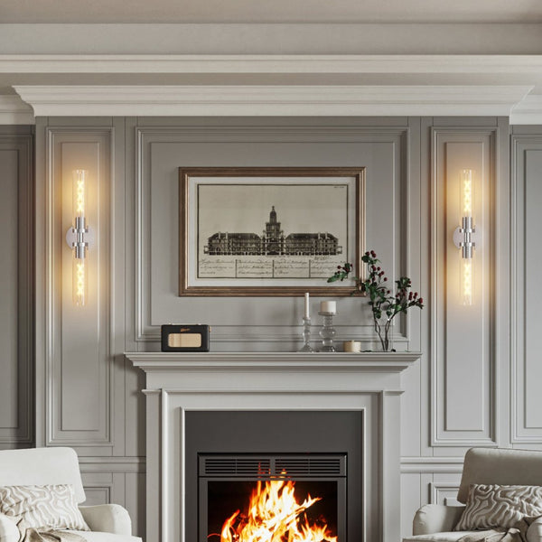 English Elm Wall Sconces Set Of Two, Modern Brushed Nickel Fixtures With Clear Glass Shades For Elegant Illumination W2312P389966-GIGA