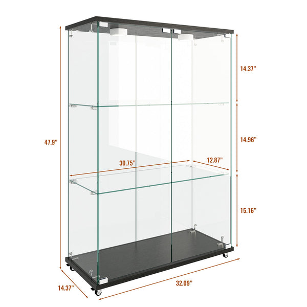 English Elm Modern Glass Display Cabinet With Led Lights - Quick Assembly, 2-Door, 3-Shelf, Ideal For Collectibles W241P242926