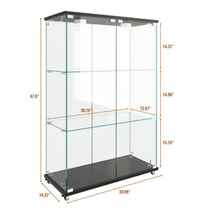 English Elm Modern Tempered Glass Display Cabinet with Led Lighting Three Shelf Living Room Showcase W241P400850