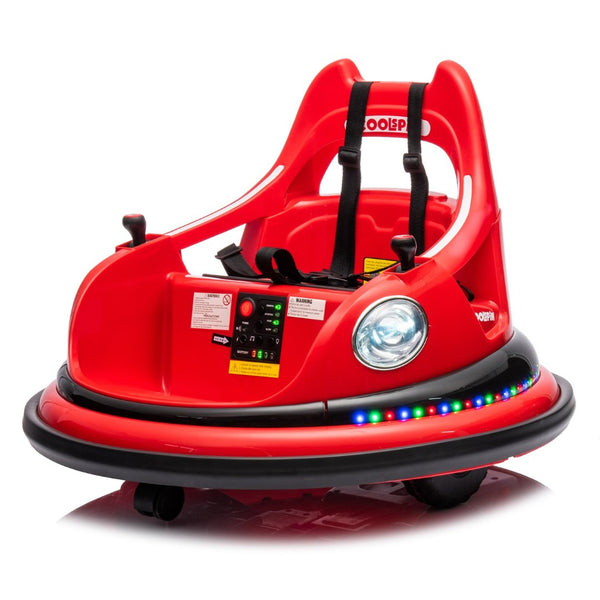 English Elm 12v Kids Ride on Bumper Car with 360 Spin Led Lights Bluetooth and Parental Remote Red W1578P198506