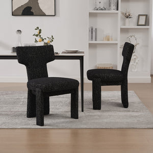 English Elm 22.05" Modern Upholstered Chenille Dining Chair Set of 2 with Rubberwood Legs, Armless Curved Back Elegant Seating Black+Grey W3189P351394