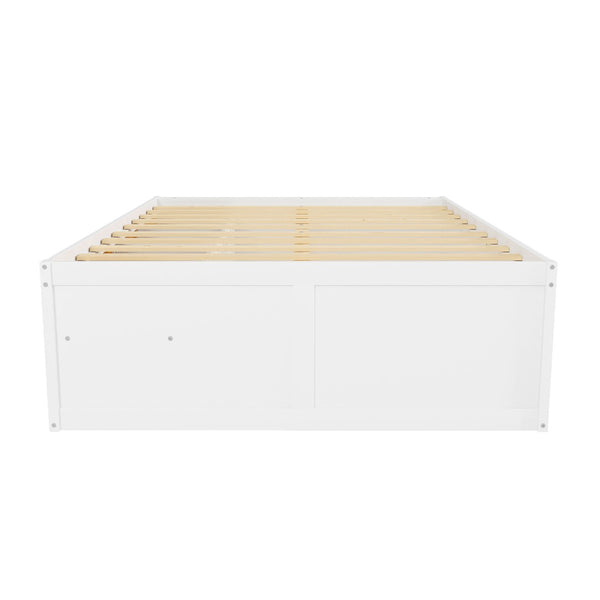 English Elm Queen Storage Platform Bed with Led Lighting Bookshelf Display Cabinet and Pull-out Drawer White+Natural N820S00078K