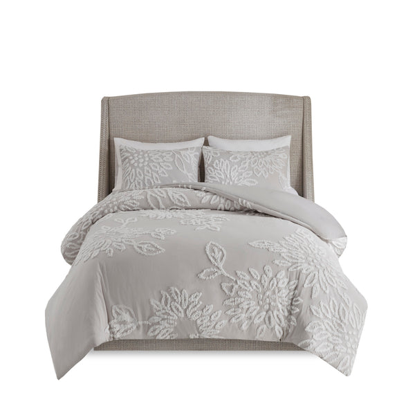English Elm 3 Madison Park Veronica Tufted Chenille Floral Comforter Set Full/Queen Hypoallergenic Farmhouse Chic Warm Grey+White 18.9 L x 23.62 W x 10.24 H B035128913