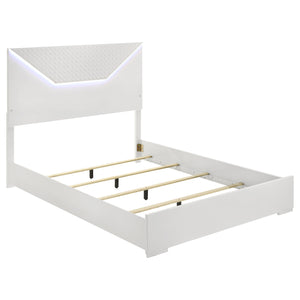 English Elm Pierce Queen Bed White High Gloss LED Headboard Diamond Panel Modern Platform Bed with Halo Lighting B062S01368