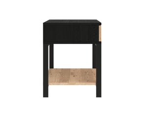 Sunpan Rosso Modern Industrial Nightstand with Soft Close Drawer, Rustic Oak Veneer & Black Iron Legs