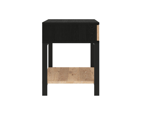Sunpan Rosso Modern Industrial Nightstand with Soft Close Drawer, Rustic Oak Veneer & Black Iron Legs