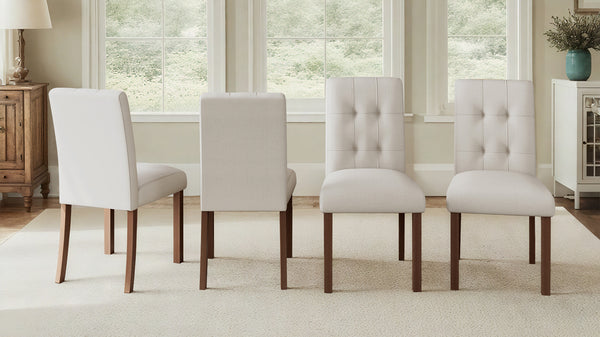 English Elm Wooden Modern Dining Chairs Set of 4 with Upholstered Beige Fabric, Rubber Wood Legs, 250lb Capacity Walnut N752P300578D