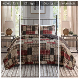 JLA Home Madison Park - 3 Piece Reversible Printed Quilt Set Cabin-Inspired Red & Black Patchwork to Windowpane Reversible Elegance 94 L x 104 W x 0.25H MP13-8471