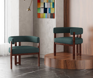 English Elm Modern Chenille Barrel Dining Chair with Padded Foam Seat, Sturdy Metal Legs, 300lb Capacity, Versatile Accent Emerald W395P233455