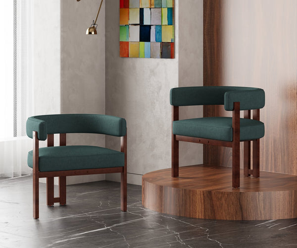 English Elm Modern Chenille Barrel Dining Chair with Metal Base, Plush Foam Seat, Compact Accent Seat for Home Emerald W395P233455