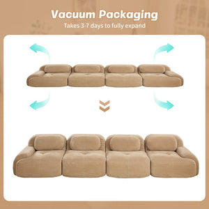 English Elm 4-seat Modular Corduroy Sectional Sofa Low Profile Ergonomic Living Room Seating Camel W714S01243