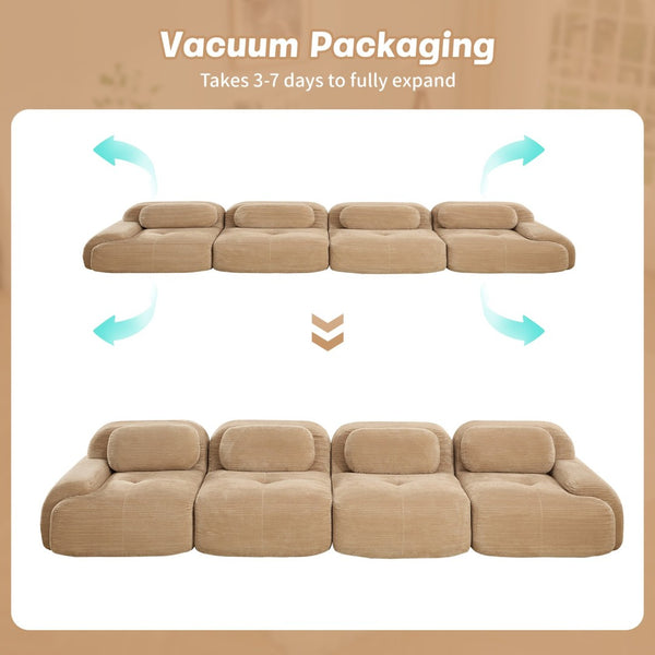 English Elm 4-seat Modular Corduroy Sectional Sofa Low Profile Ergonomic Living Room Seating Camel W714S01243