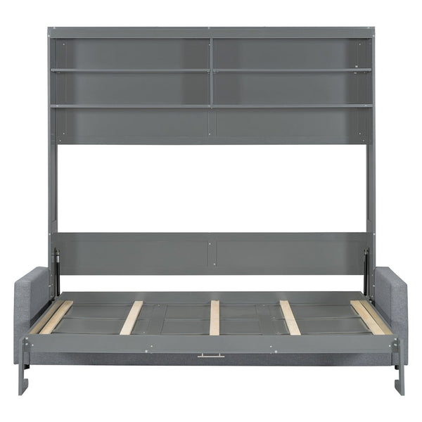 English Elm Queen Murphy Wall Bed with Integrated Sofa Linen Upholstered for Studio Apartments Gray LP000892AAE-1