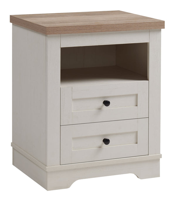 English Elm Farmhouse Rustic Nightstand with 2 Drawers and Open Shelf, Sturdy Wood-End Table for Bedroom Charm White+Oak 22.44 L x 20.79 W x 6.89 H W3151P264505