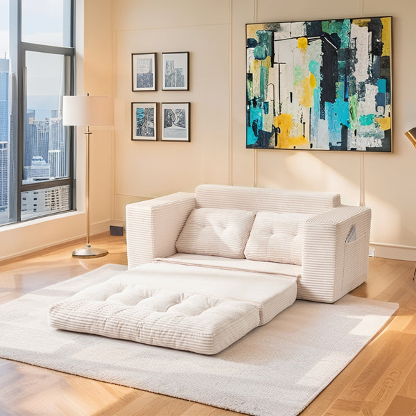 English Elm Loveseat Sofa Bed – Memory Foam Comfort, Convertible 2-In-1 Design, No Assembly, Corduroy Fabric Couch For Small Spaces And Guest Rooms (Beige) W2959P379135