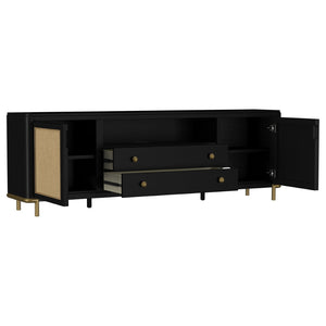 English Elm Benson Wide Rattan Door Media Console with Aged Brass Legs for Modern Living Rooms Black B062P440120
