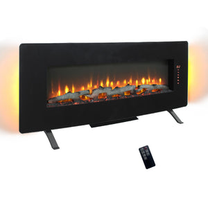 English Elm 48 Inch Curved Wall Mounted Electric Fireplace with Multi Color Flame Ember Bed W1769P199008
