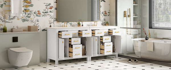 English Elm 72'' Modern Bathroom Vanity Set With Ceramic Sink, Solid Wood Frame, Ample Storage & Sleek Design N710SS00011K