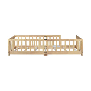 English Elm Twin Low Profile Rubberwood Floor Bed with Full Safety Fence for Toddler Rooms Natural W504P429336