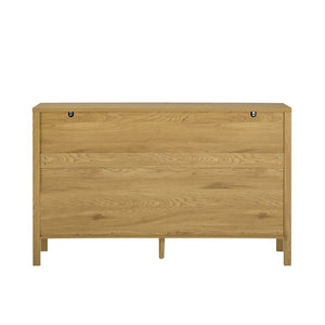 English Elm U_style Striped Four Door Sideboard Mdf Buffet Cabinet with Adjustable Shelves for Dining Natural N711P345170O