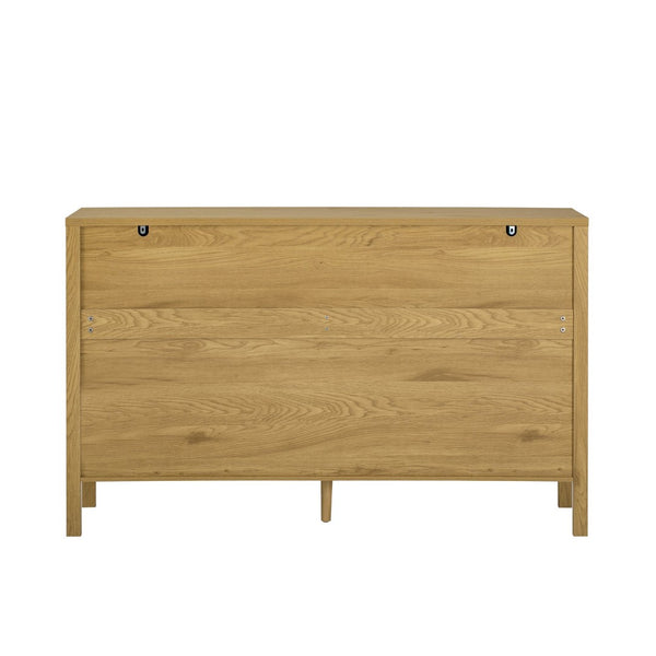 English Elm U_style Striped Four Door Sideboard Mdf Buffet Cabinet with Adjustable Shelves for Dining Natural N711P345170O