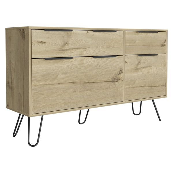 English Elm Augusta Mid-Century Double Dresser with Superior Top & Hairpin Legs, 4 Drawers Light Oak, Stylish Storage B200S00380