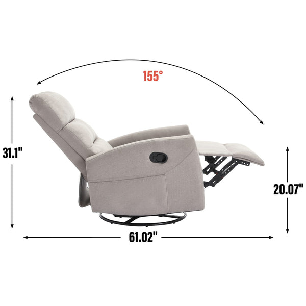 English Elm Manual Swivel Rocker Recliner Fabric Chair with 360 Degree Rotation for Living Room W3224P289284