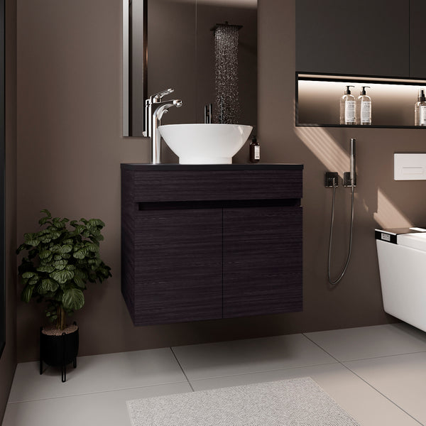 English Elm Bathroom Vanity with Sink Engineered Wood, Single Drawer Storage, Compact Modern Minimalist Design Black 27.56 L x 22.05 W x 12.2 H B097P350326