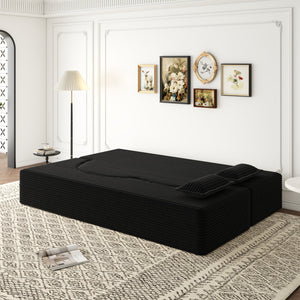 English Elm Modern Full Size Folding Sofa Bed with Plush Corduroy, 2 Pillows, 15" Foam Mattress, No Assembly Required Black W1885P347089