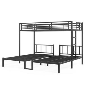 English Elm Twin Triple Bunk Bed Metal L-shaped Frame Sleeps Three Kids White Finish Black W1580S00615