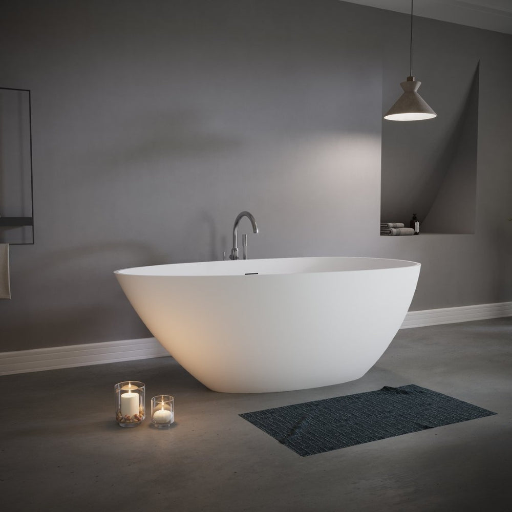 English Elm 60" Acrylic Oval Freestanding Soaking Tub with Glossy Finish and Pop-up Drain Matte White T5287P418026